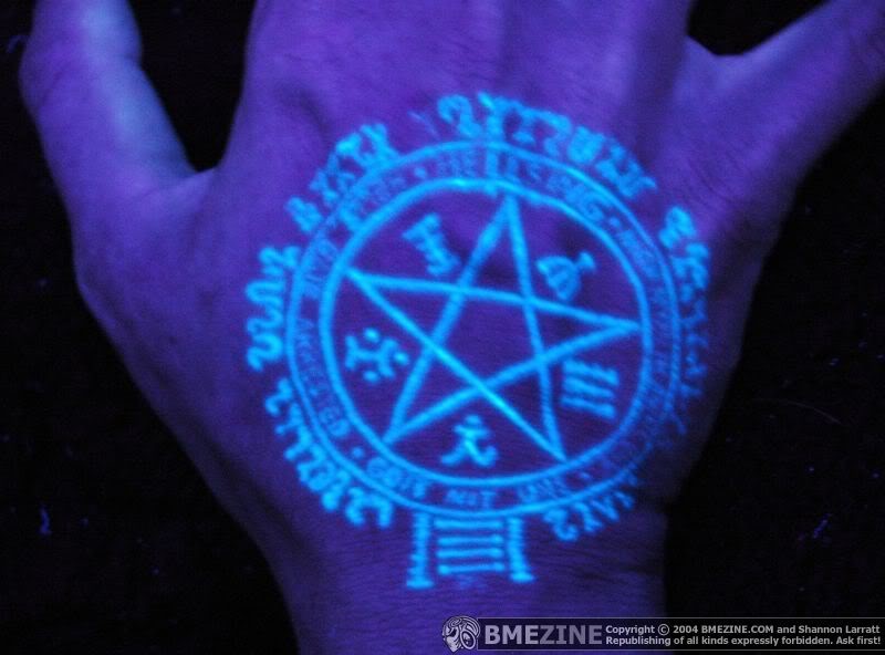 Black Light Pentagram UV Tattoo On Hand
