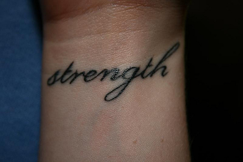 Black Strength Word Tattoo On Wrist
