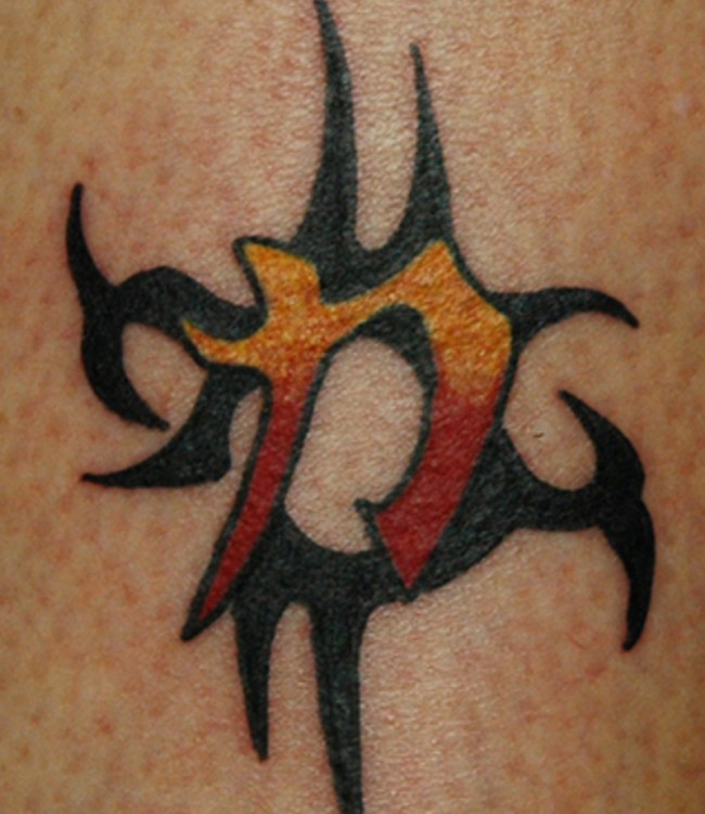 Black Tribal And Color Strength Symbol Tattoo