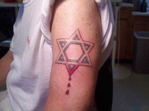 Bleeding Star Of David Tattoo On Left Half Sleeve