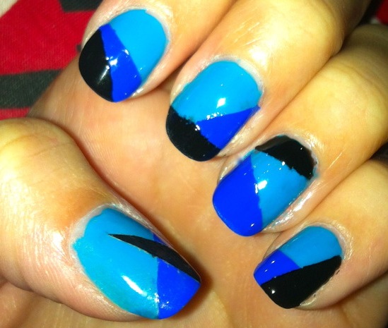 Blue And Black Geometric Nail Art Design Idea