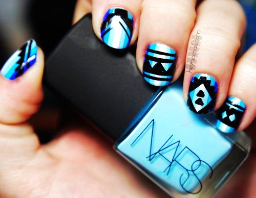 Blue Geometric Nail Art Design Idea