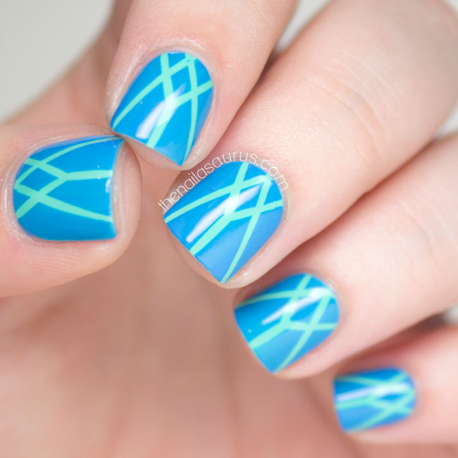 Blue Geometric Nail Art Design Idea