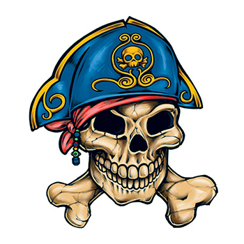 Blue Pirate Skull And Crossed Bones Temporary Tattoo Stencil