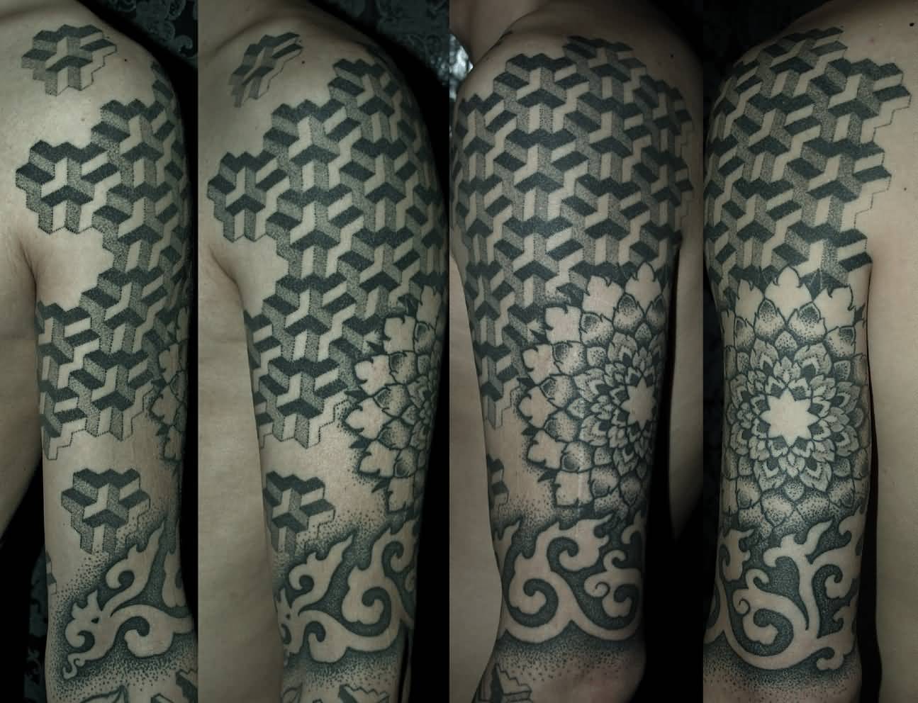 Brilliant Escher Mandala Tattoo On Half Sleeve