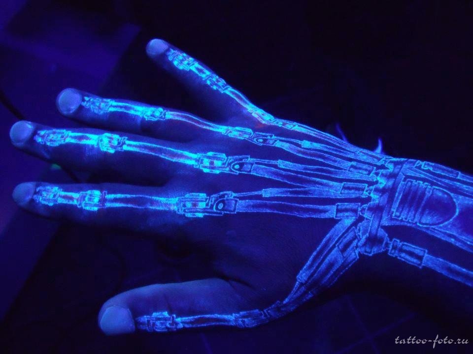 Brilliant Hand Skeleton UV Tattoo
