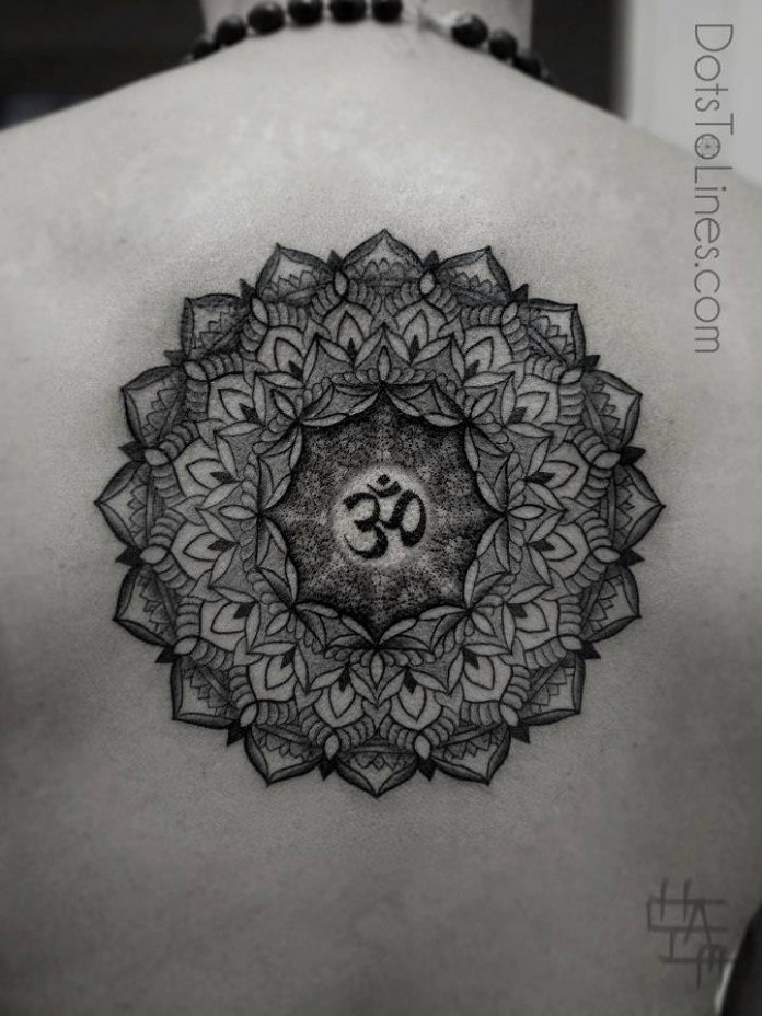 Brilliant Om Mandala Spiritual Tattoo On Upper Back