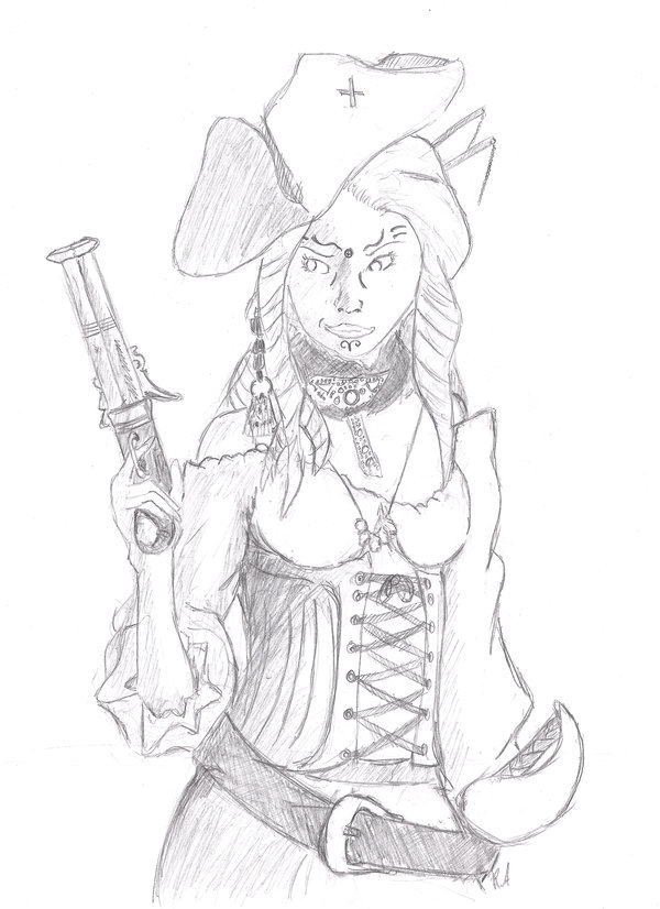 Brilliant Pirate Girl Tattoo Sketch