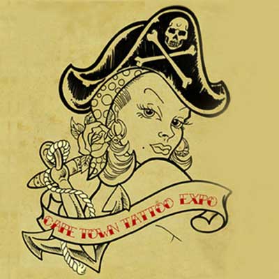 Cap Town Pirate Girl With Anchor Tattoo Design