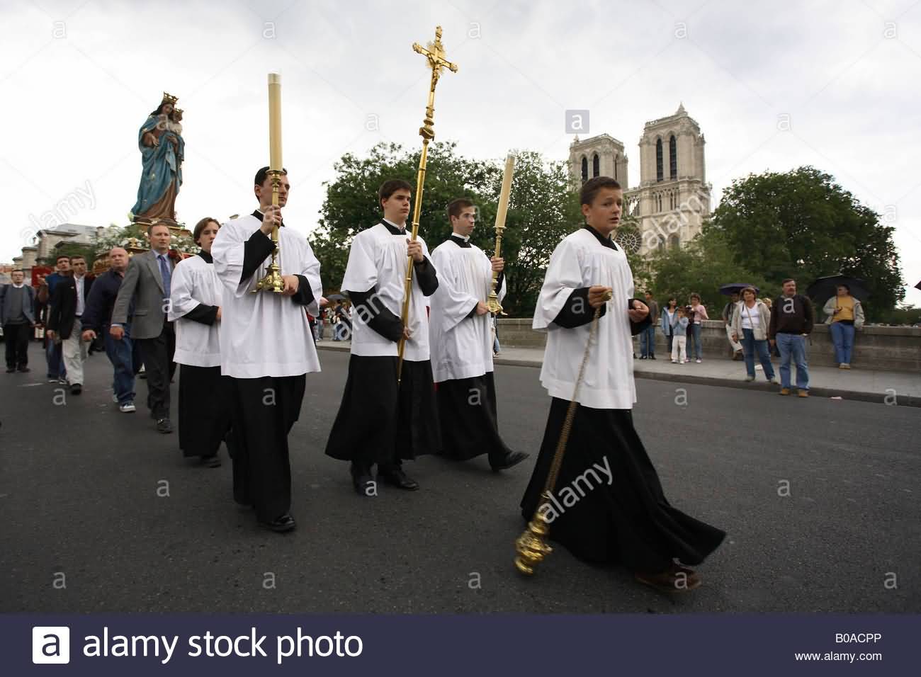 Catholics Taking Statue Of Mother Mary During The Celebration Of Assumption Of Mary