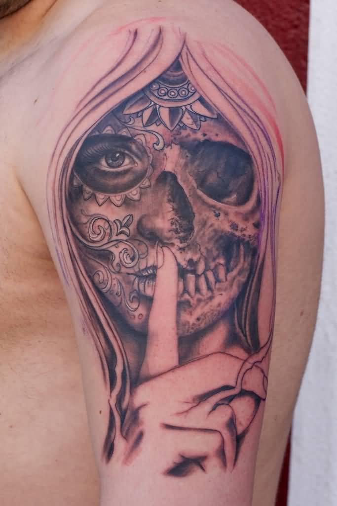 Catrina Skull Tattoo In Progress Tattoo On Left Half Sleeve