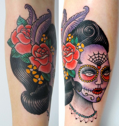 Catrina Traditional Tattoo On Forearm