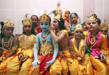 Children Dressed As Lord Krishna During Janamashtmi Festival