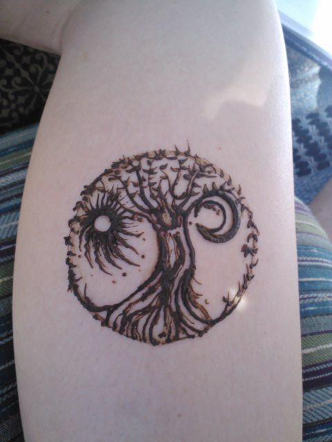 Circle Of Life Tree Tattoo On Leg