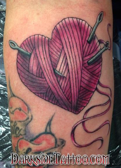 Color Heart Shaped Yarn Ball With Needles Tattoo