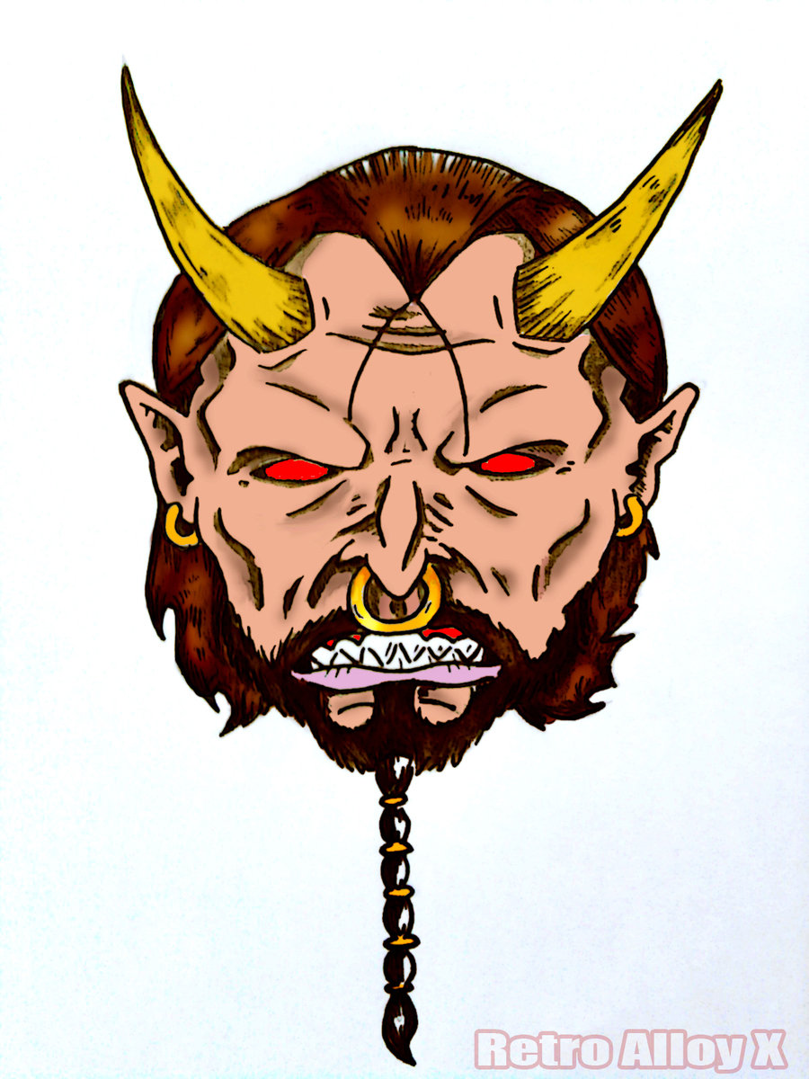 Colored Satan Face Tattoo Design By RetroAlloyX