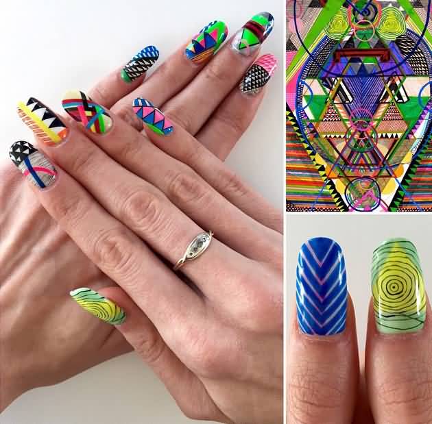Colorful Geometric Nail Art Idea