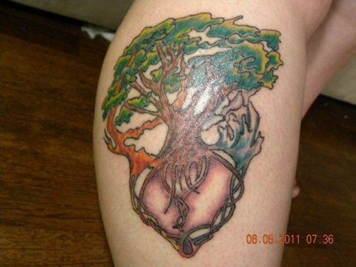 Colorful Tree Of life Tattoo On Leg