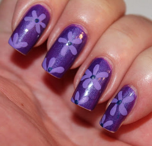 Cool Purple Flowers Nail Art