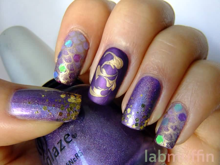Cool Purple Glitter Nail Art