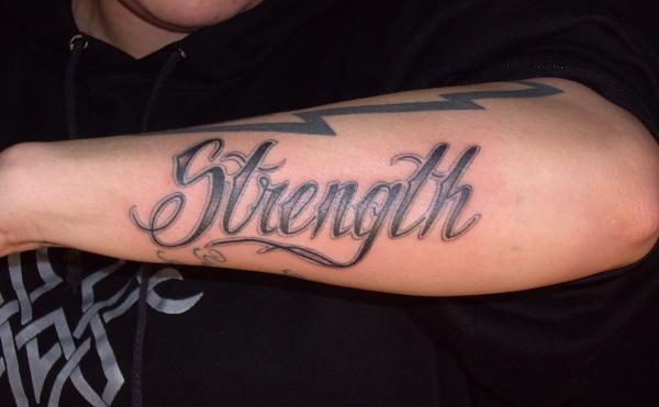 Cool Strength Word Tattoo On Arm Sleeve For Men