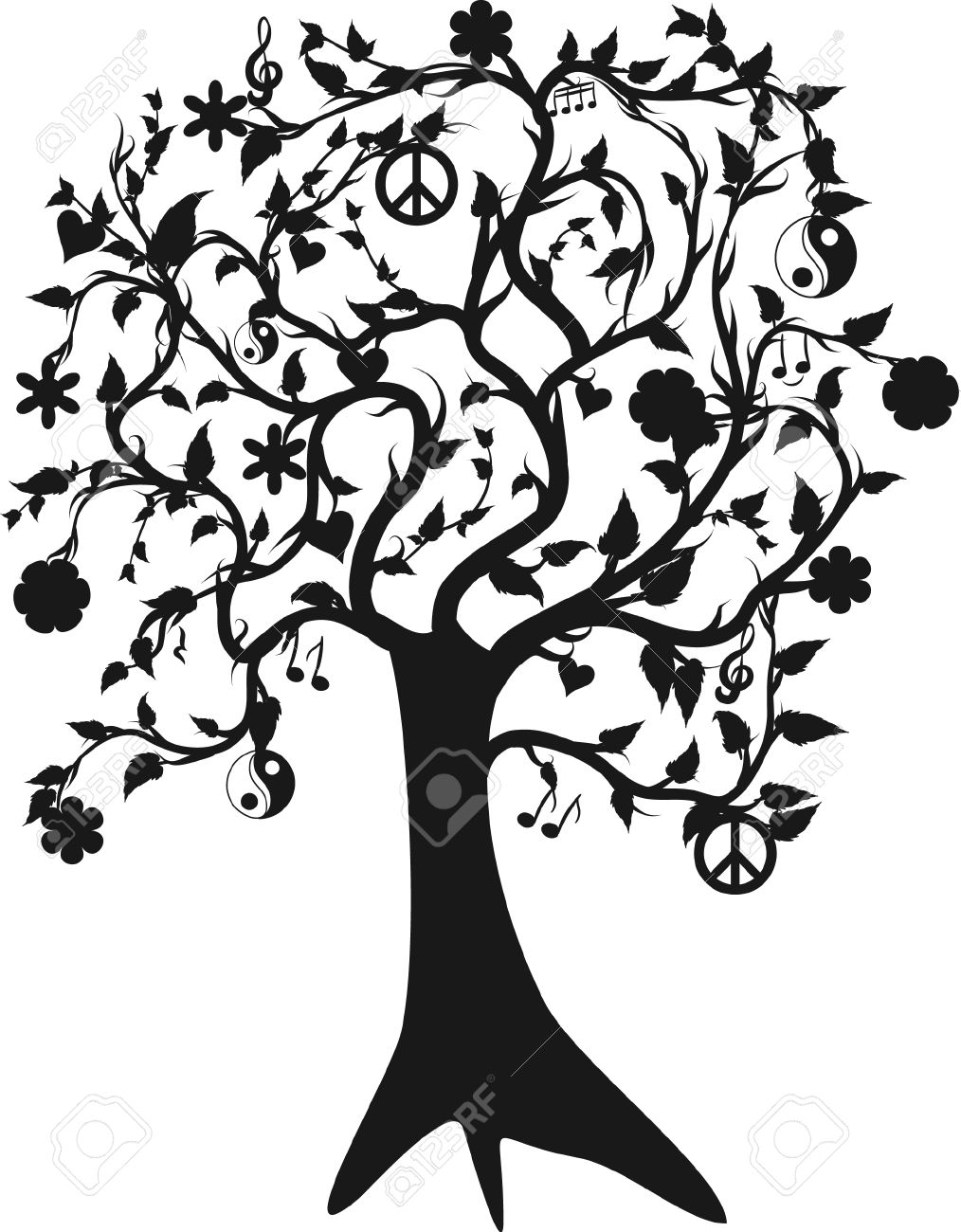 Creative Black Tree Of Life Tattoo Stencil