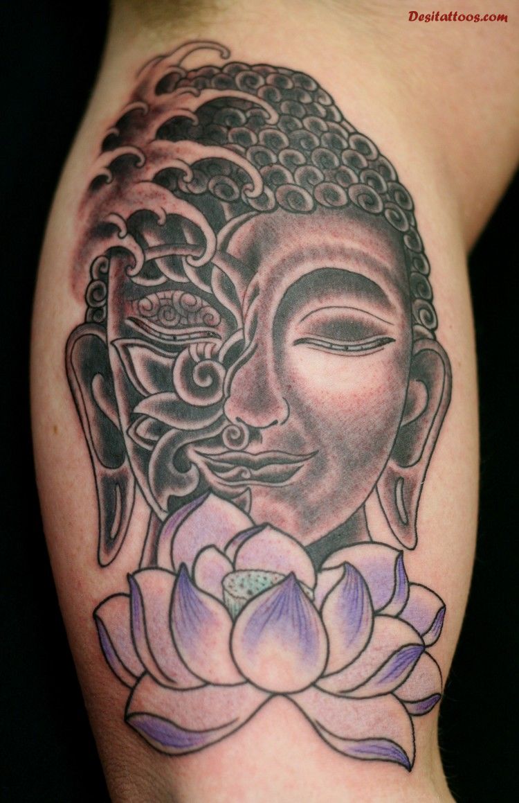 Creative Buddha Face With Lotus Spiritual Tattoo