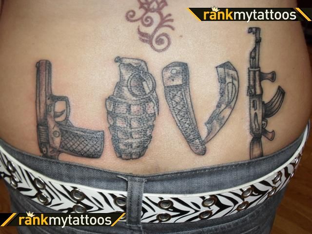 Creative Love Weapons Tattoo On Lower Back