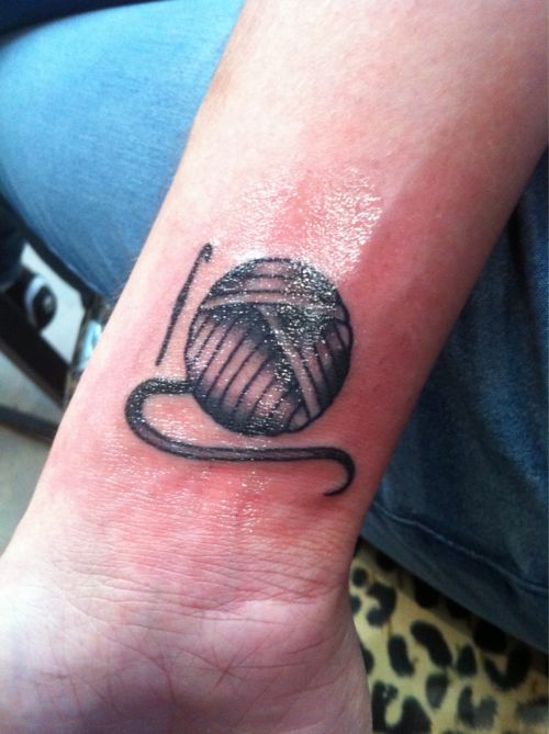 Crochet Hook With Yarn Ball Tattoo On Wrist
