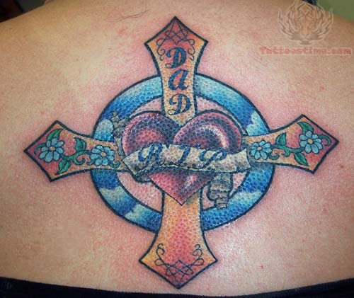 Cross Rip Spiritual Tattoo On Upper Back