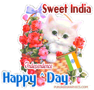 Cute Kitty Wishing You Happy Independence Day Glitter Picture