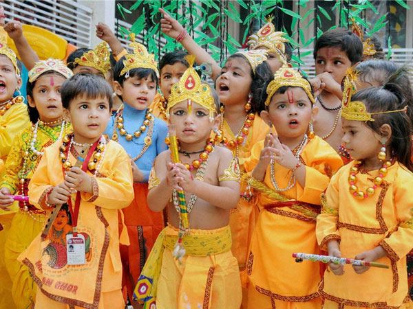 Cute Little Kids Dressed As Lord Krishna During Janamashtmi Festival