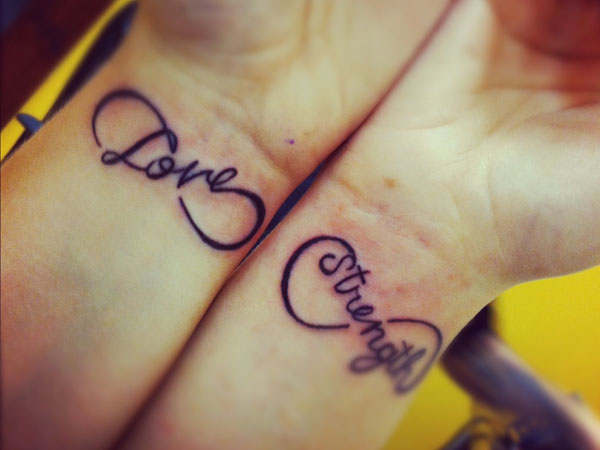 Cute Love Strength Infinity Tattoos On Wrists