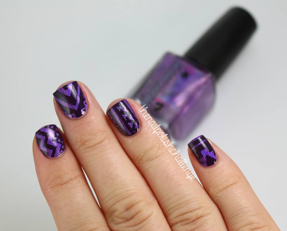 Dark Purple And Black Tribal Design Nail Art