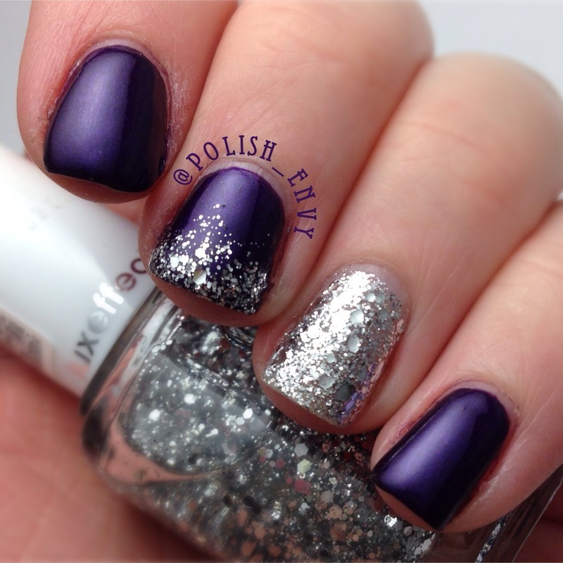 Dark Purple And Silver Glitter Nail Art