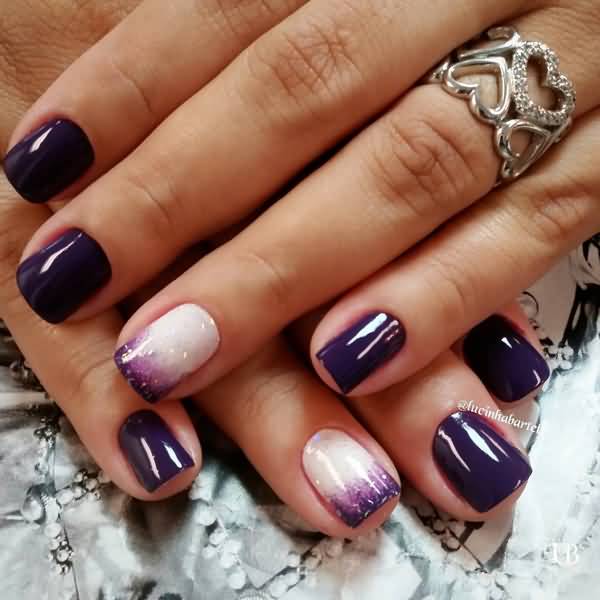 Dark Purple And White Gradient Nail Art