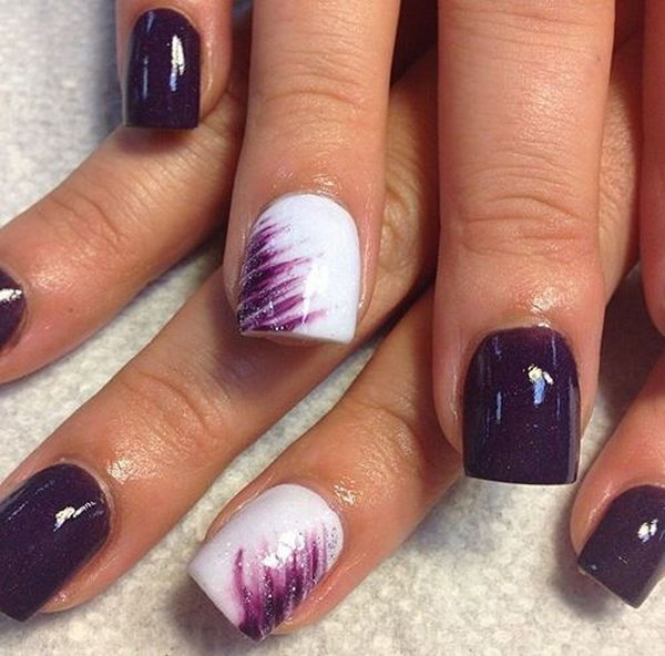 Dark Purple And White Nail Art Design