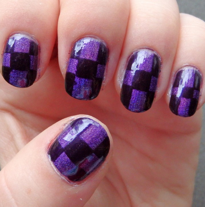 Dark Purple Blocks Design Nail Art Idea