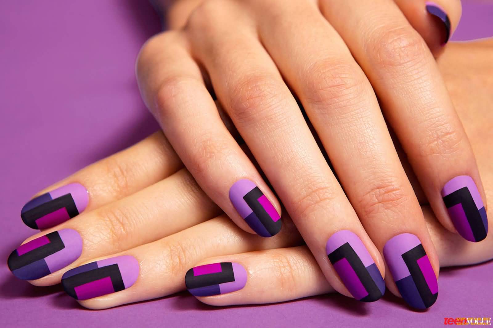 Dark Purple Matte Design Nail Art