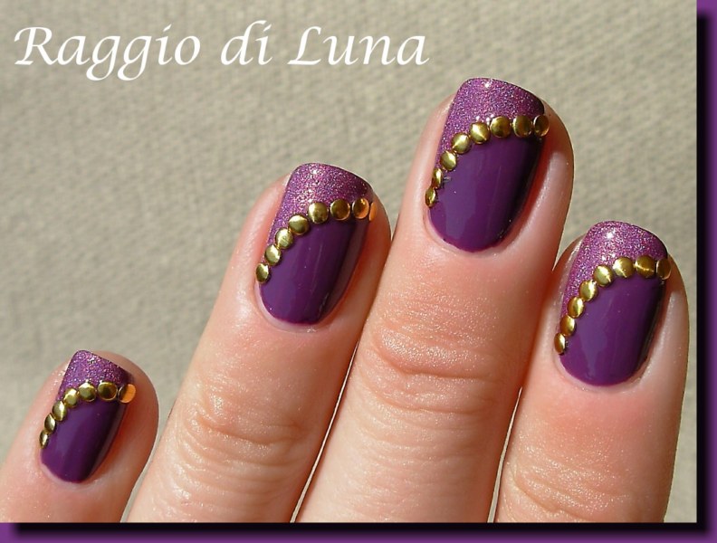 Dark Purple Nails With Gold Studs Design Idea