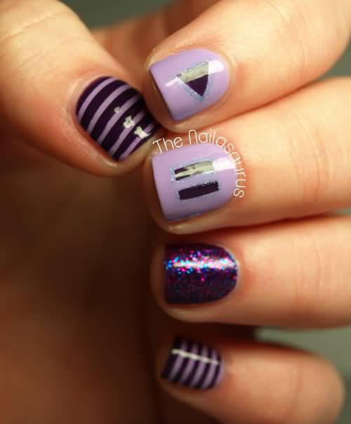 Dark Purple Stripes Design Nail Art Idea