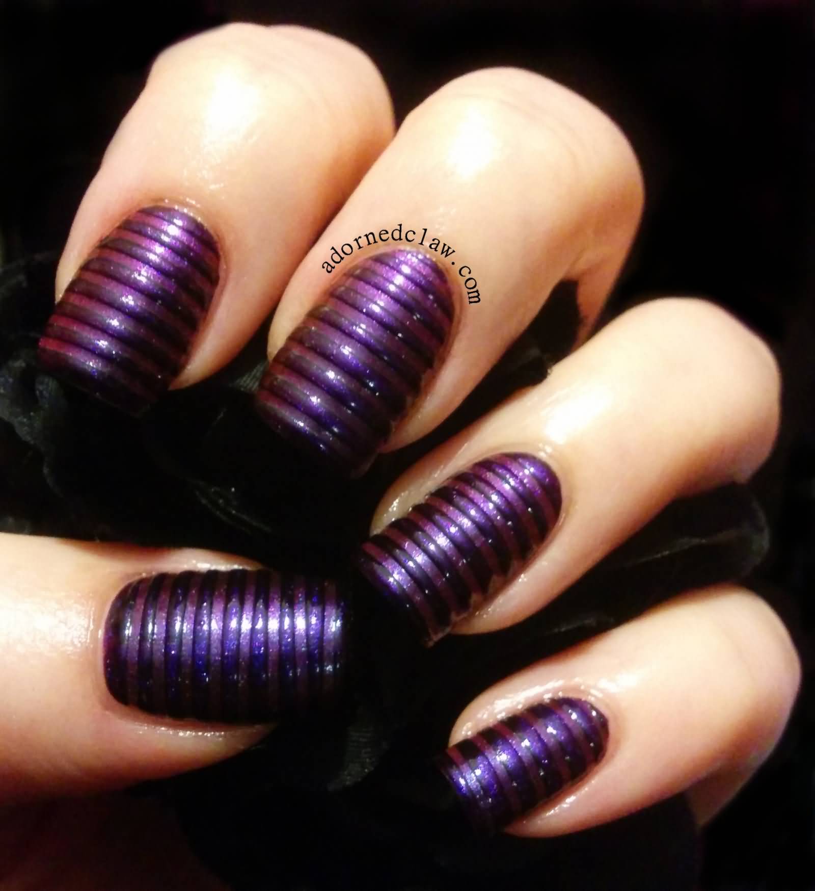 Dark Purple Stripes Nail Art
