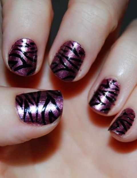 Dark Purple Zebra Print Nail Art