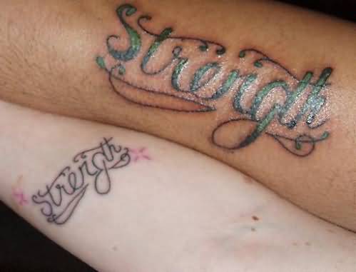 Different Size Similar Strength Tattoos On Arm