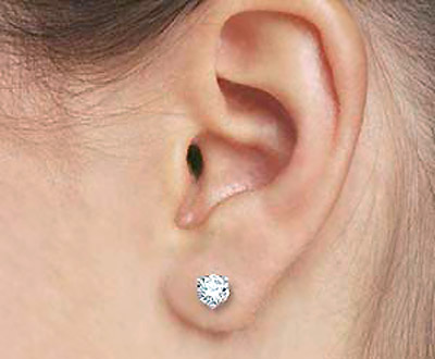 Earlobe Piercing With Silver Stud For Girls