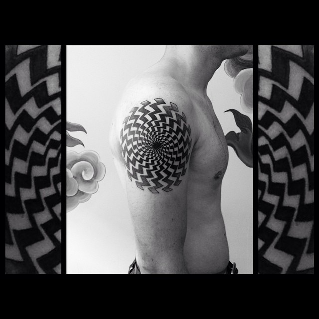 Escher Illusion Tattoo On Right Shoulder