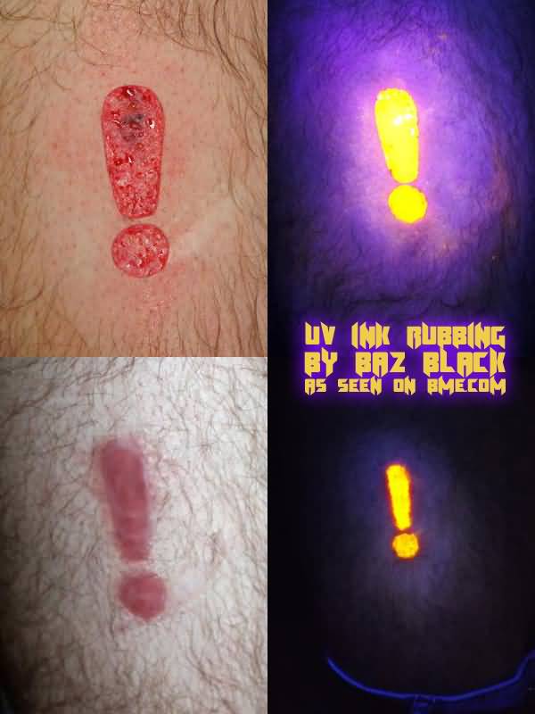 Exclamatory Sign Under Daylight And UV Light Tattoo