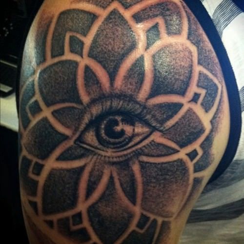 Eye Mandala Spiritual Tattoo On Shoulder