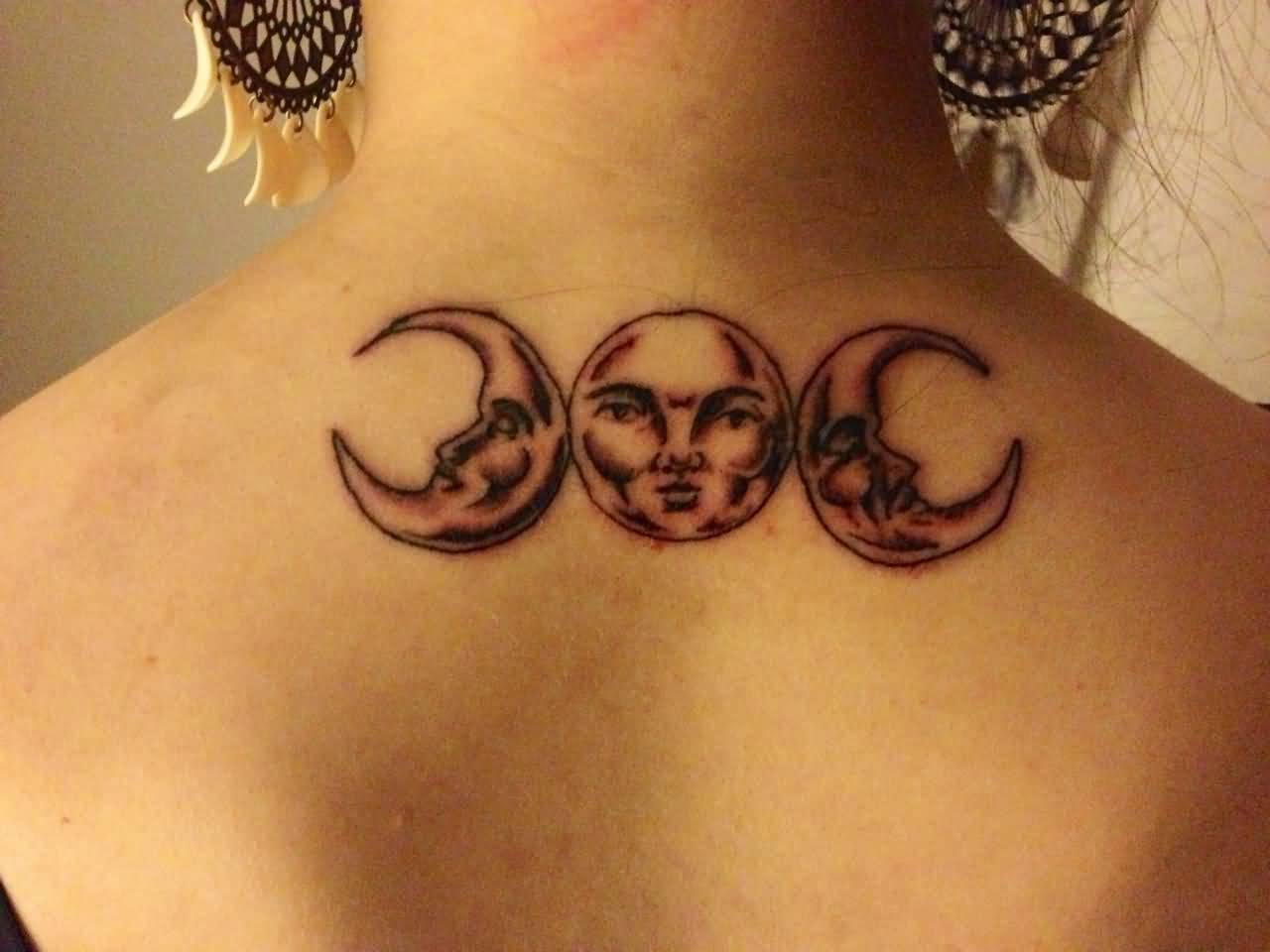 Face Goddess Pagan Tattoo On Upper Back