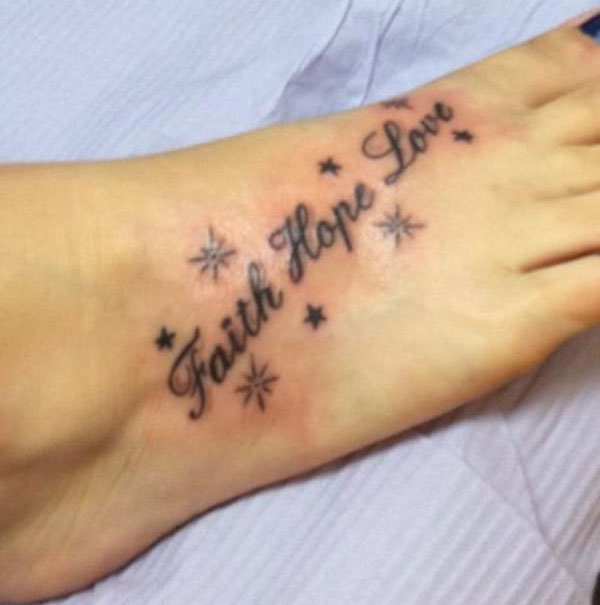 Faith Hope Love Tattoo On Foot For Girls